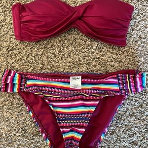 Maroon large bottom small top swim suit